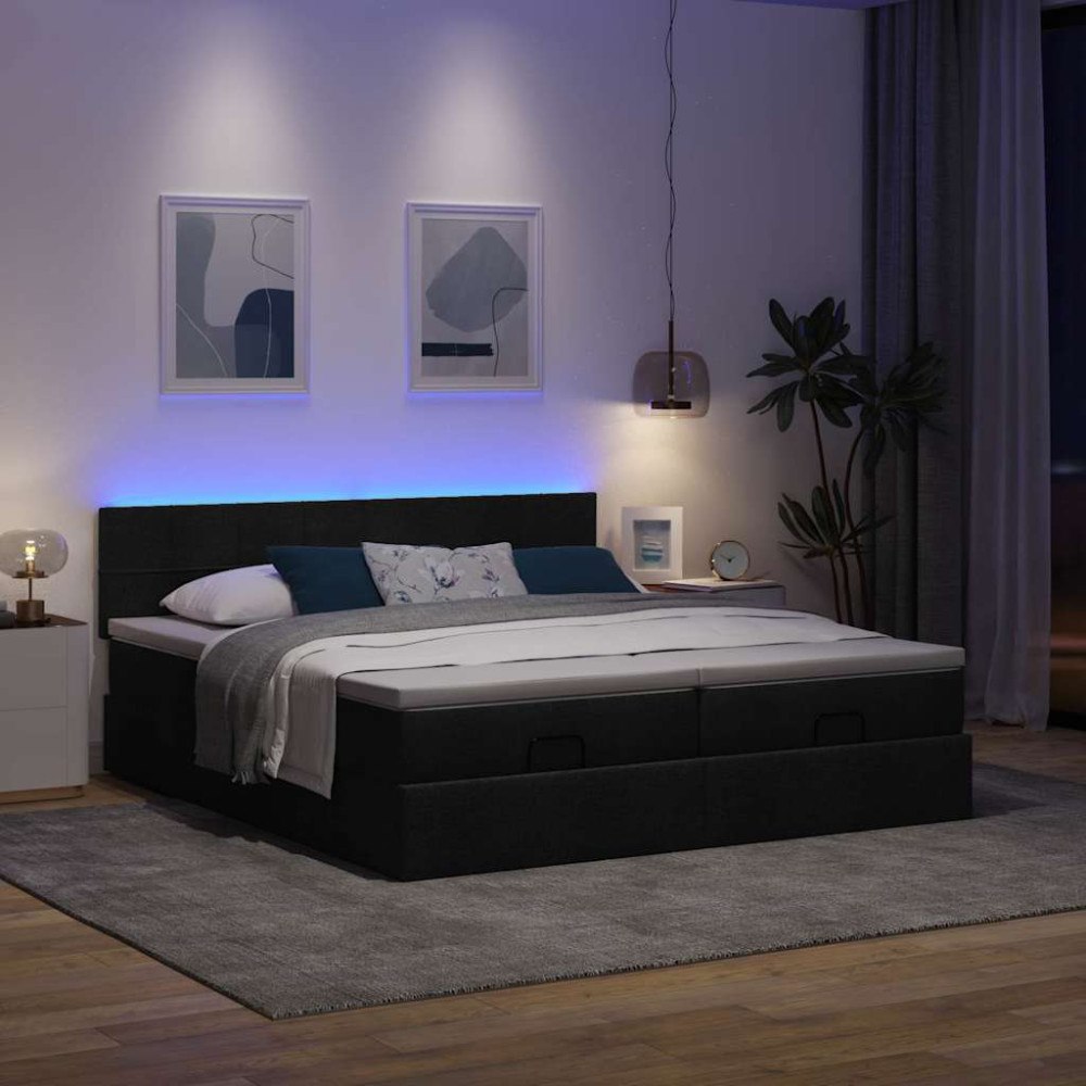 vidaXL Ottoman sängram med madrasser svart 200x200 cm tyg
