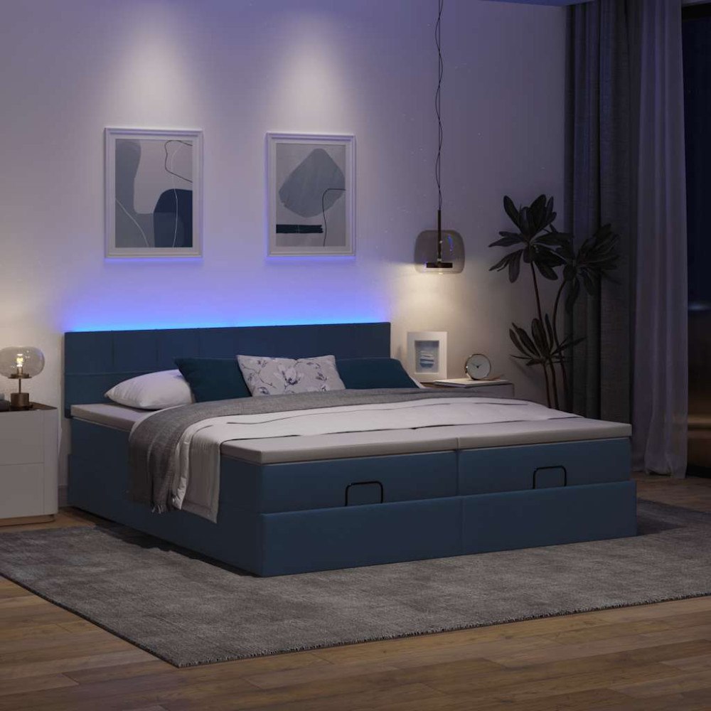 vidaXL Ottoman sängram med madrasser blå 200x200 cm tyg