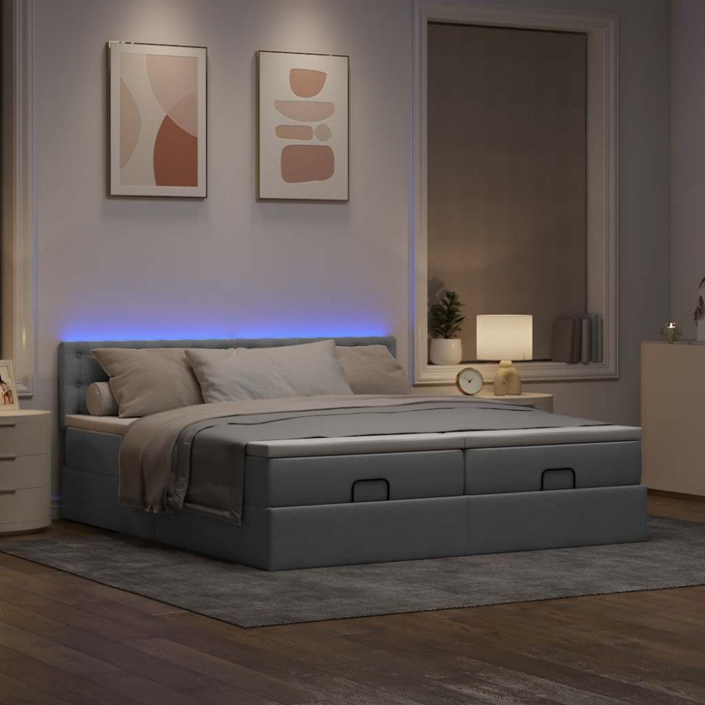 vidaXL Ottoman sängram med madrasser ljusgrå 180x200 cm tyg