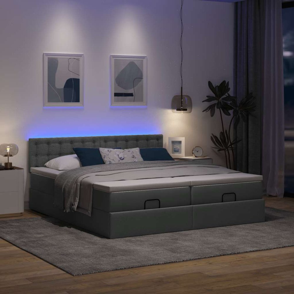 vidaXL Ottoman sängram med madrasser mörkgrå 180x200 cm tyg