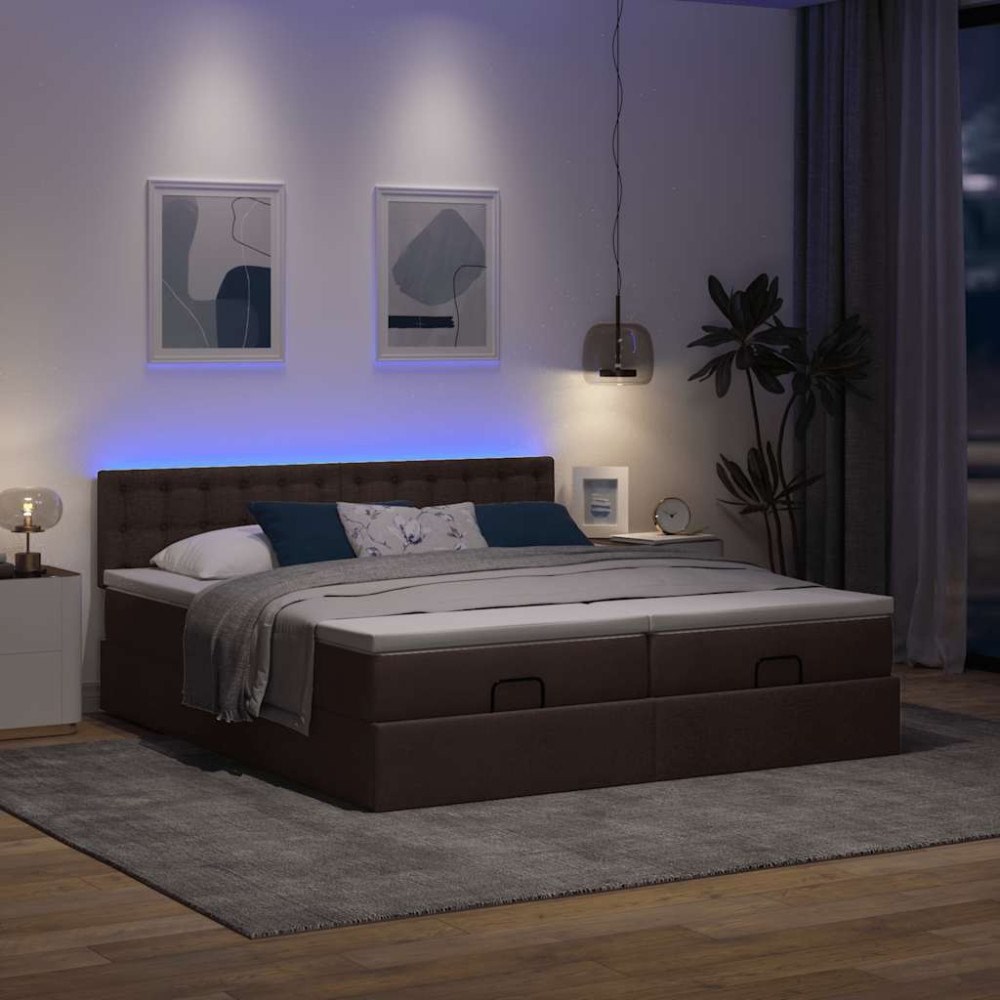 vidaXL Ottoman sängram med madrasser mörkbrun 180x200 cm tyg