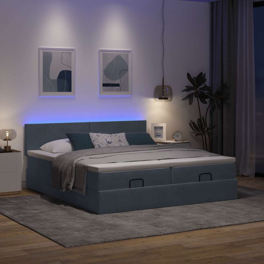 vidaXL Ottoman sängram med madrasser mörkgrå 160x200 cm sammet