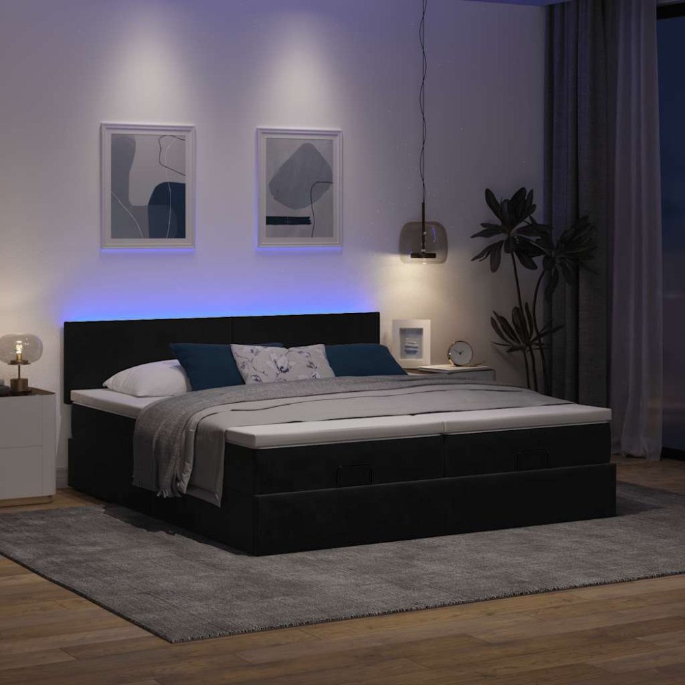 vidaXL Ottoman sängram med madrasser svart 180x200 cm sammet