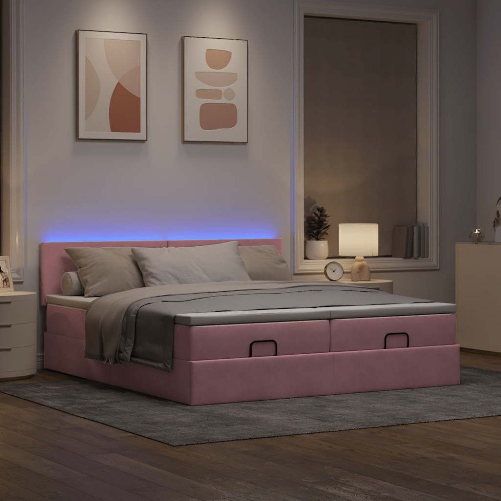 vidaXL Ottoman sängram med madrasser rosa 180x200 cm sammet