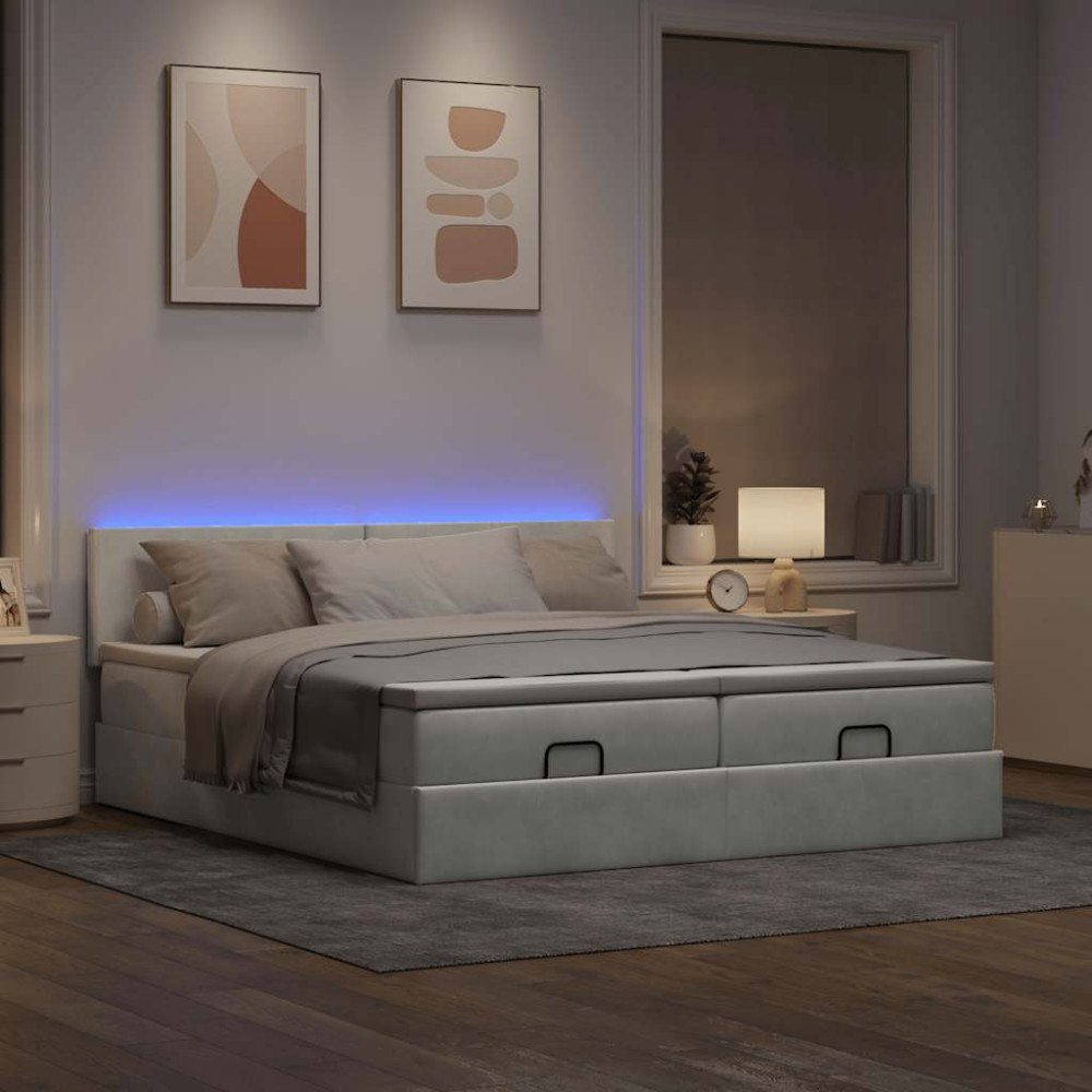 vidaXL Ottoman sängram med madrasser ljusgrå 200x200 cm sammet
