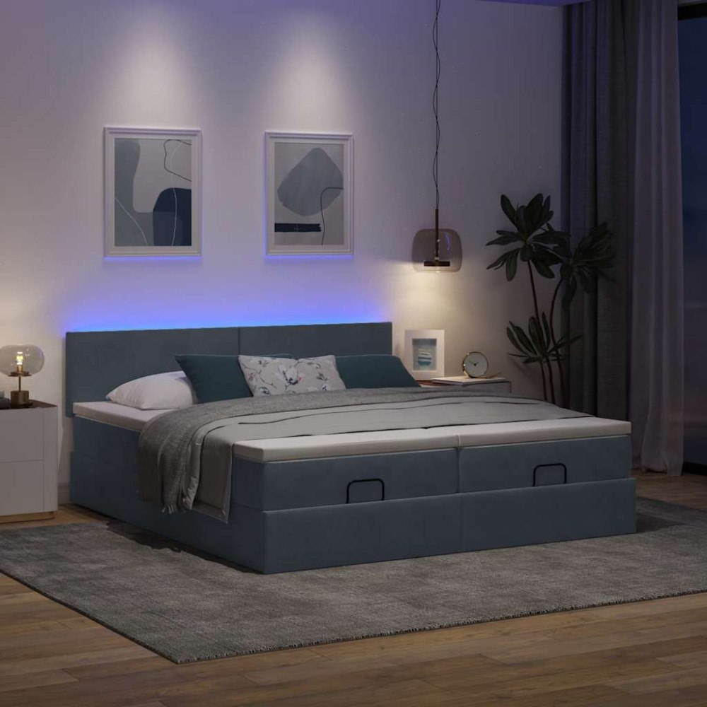 vidaXL Ottoman sängram med madrasser mörkgrå 200x200 cm sammet