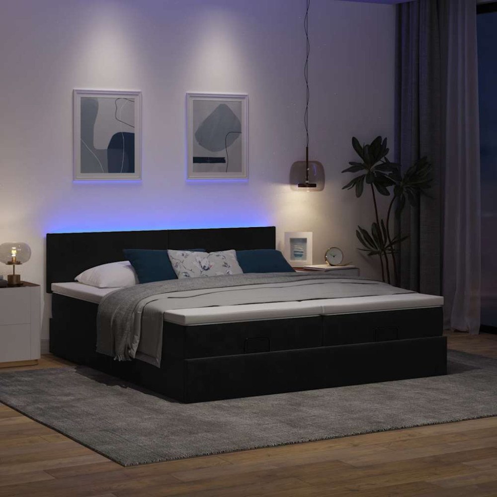 vidaXL Ottoman sängram med madrasser svart 200x200 cm sammet