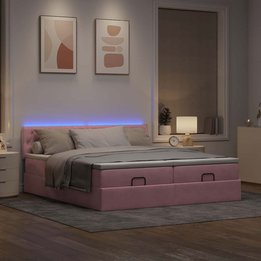 vidaXL Ottoman sängram med madrasser rosa 200x200 cm sammet