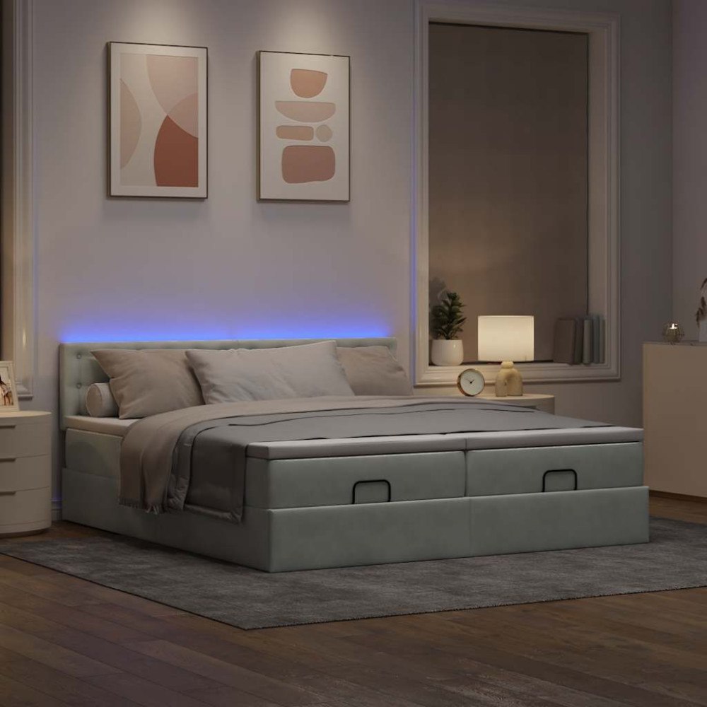 vidaXL Ottoman sängram med madrasser ljusgrå 160x200 cm sammet