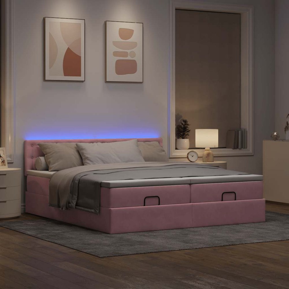 vidaXL Ottoman sängram med madrasser rosa 180x200 cm sammet