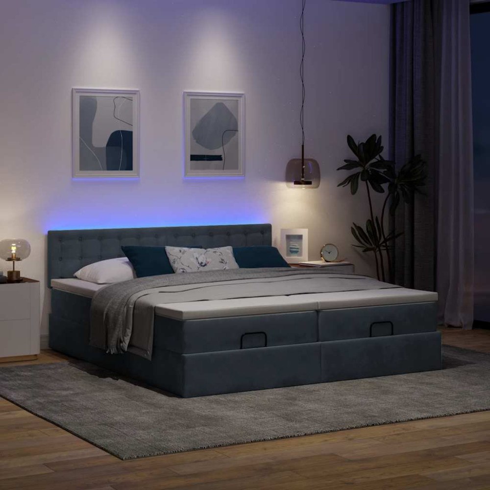 vidaXL Ottoman sängram med madrasser mörkgrå 200x200 cm sammet