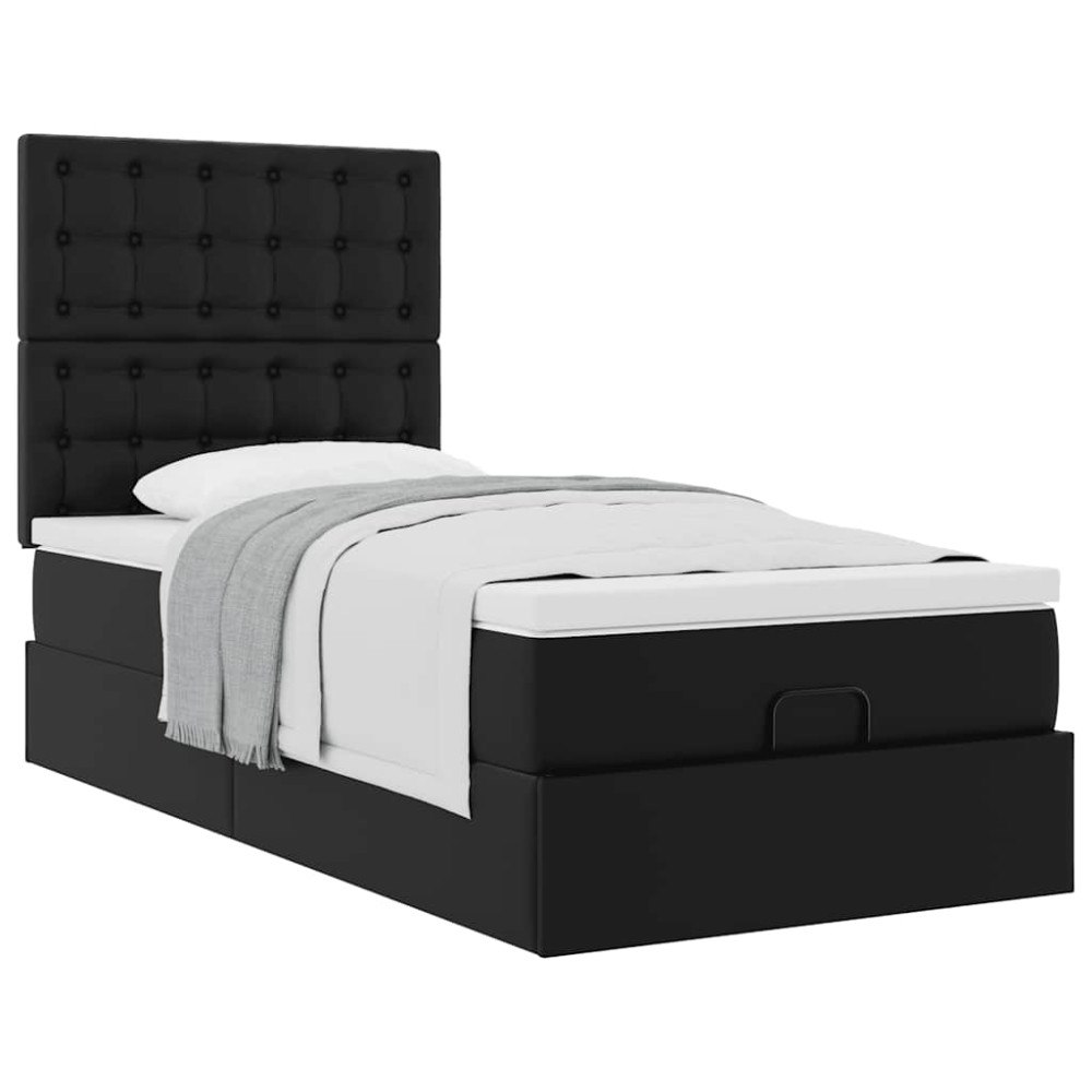 vidaXL Ottoman säng med madrass svart 90x190 cm konstläder