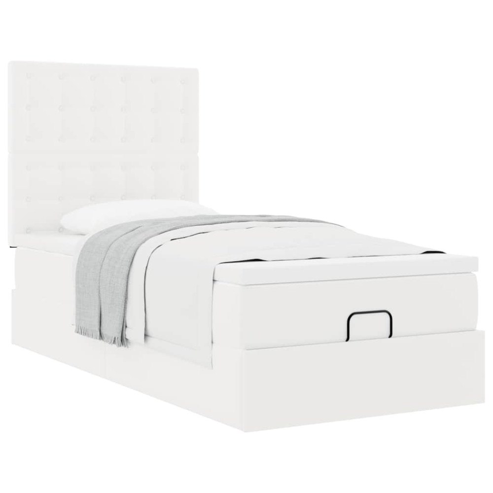 vidaXL Ottoman säng med madrass vit 90x200 cm konstläder