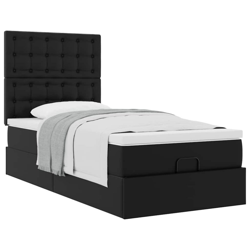 vidaXL Ottoman säng med madrass svart 100x200 cm konstläder