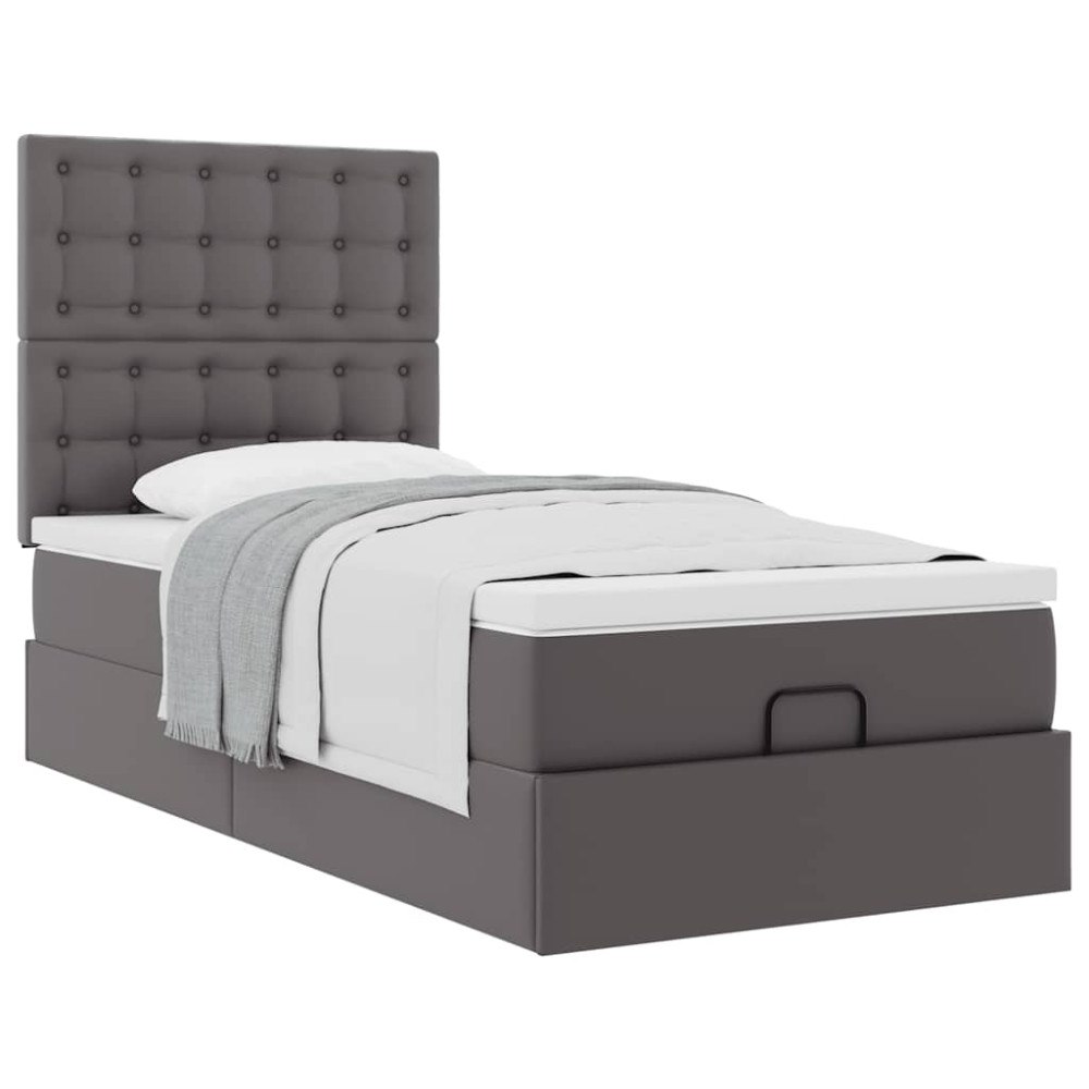vidaXL Ottoman säng med madrass grå 100x200 cm konstläder