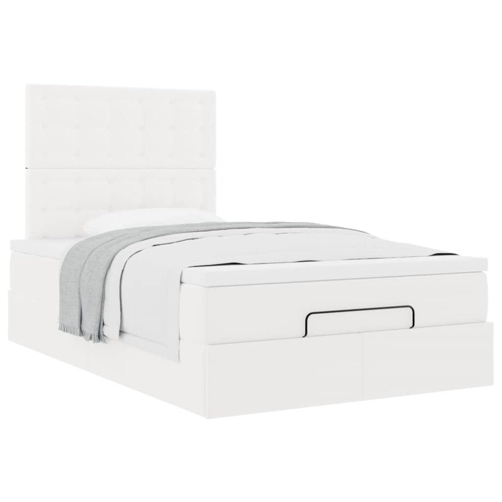 vidaXL Ottoman sängram med madrass vit 120x200 cm konstläder