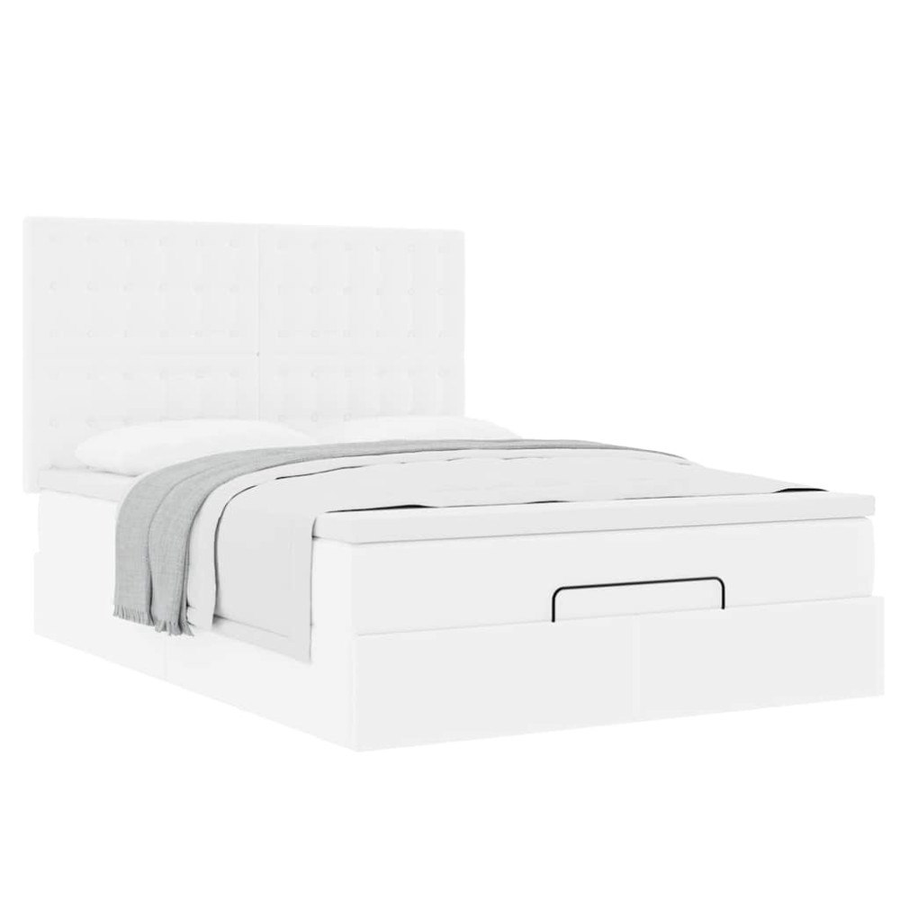 vidaXL Ottoman sängram med madrass vit 140x200 cm konstläder