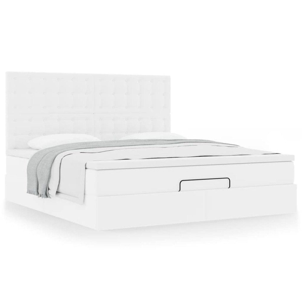 vidaXL Ottoman sängram med madrass vit 160x200 cm konstläder
