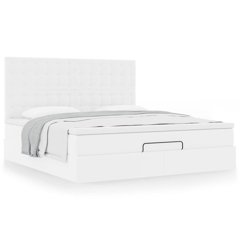 vidaXL Ottoman sängram med madrass vit 180x200 cm konstläder