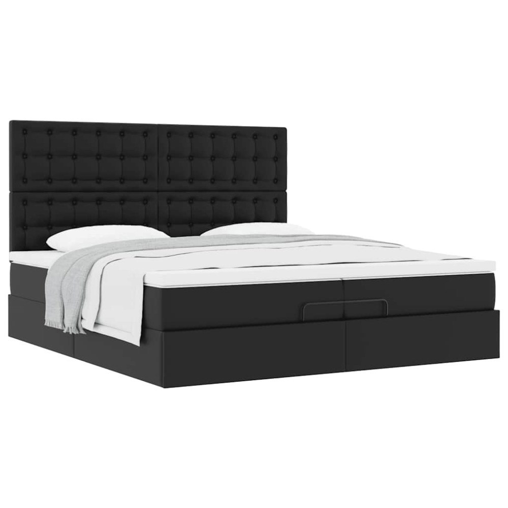 vidaXL Ottoman sängram med madrasser svart 200x200 cm konstläder
