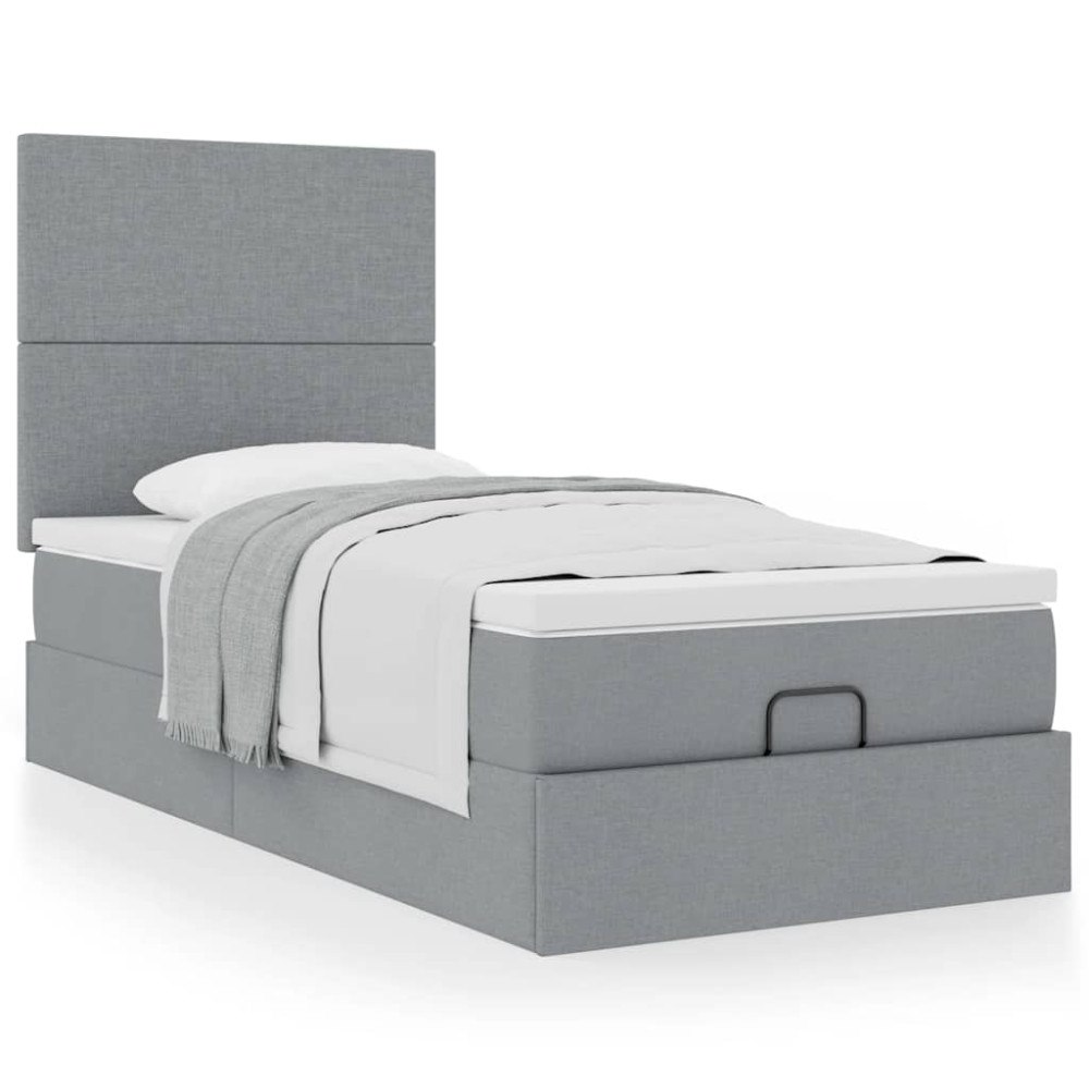 vidaXL Ottoman sängram med madrass ljusgrå 90x190 cm tyg