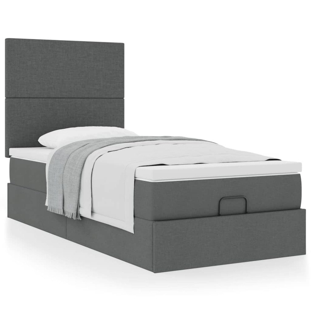 vidaXL Ottoman sängram med madrass mörkgrå 90x190 cm tyg