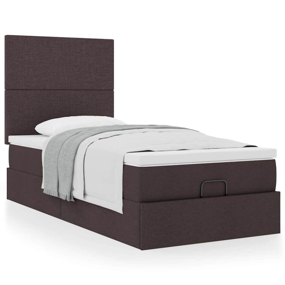 vidaXL Ottoman säng med madrass mörkbrun 100x200 cm tyg
