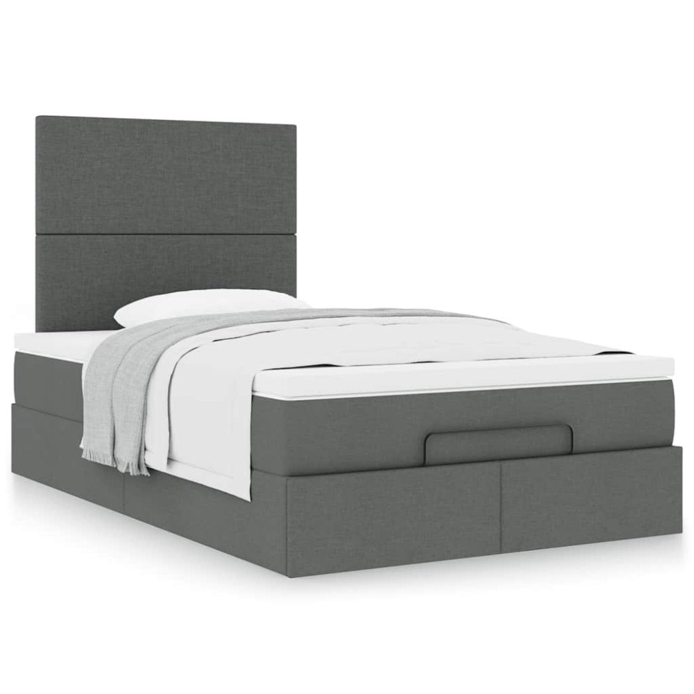 vidaXL Ottoman sängram med madrass mörkgrå 120x190 cm tyg