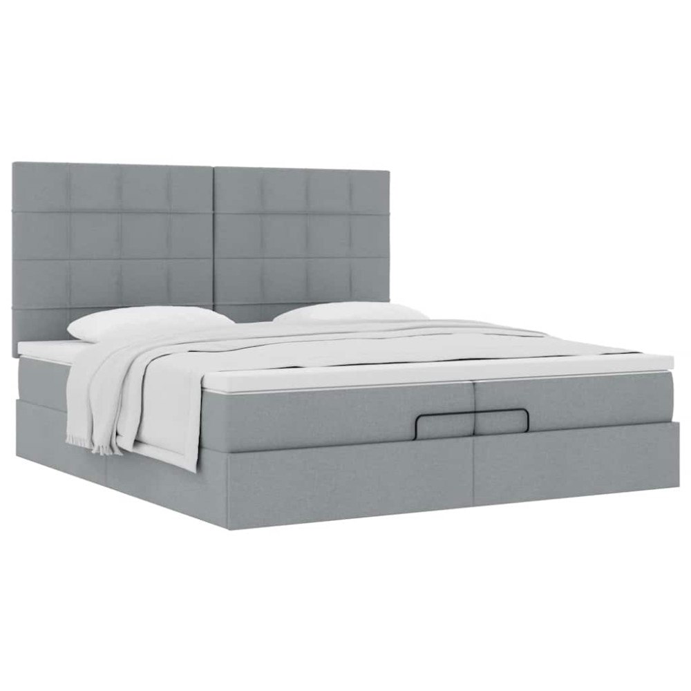 vidaXL Ottoman sängram med madrasser ljusgrå 200x200 cm tyg