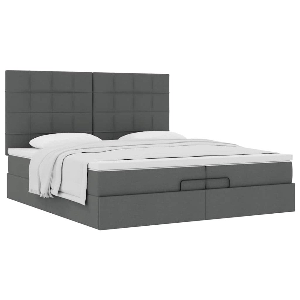 vidaXL Ottoman sängram med madrasser mörkgrå 200x200 cm tyg