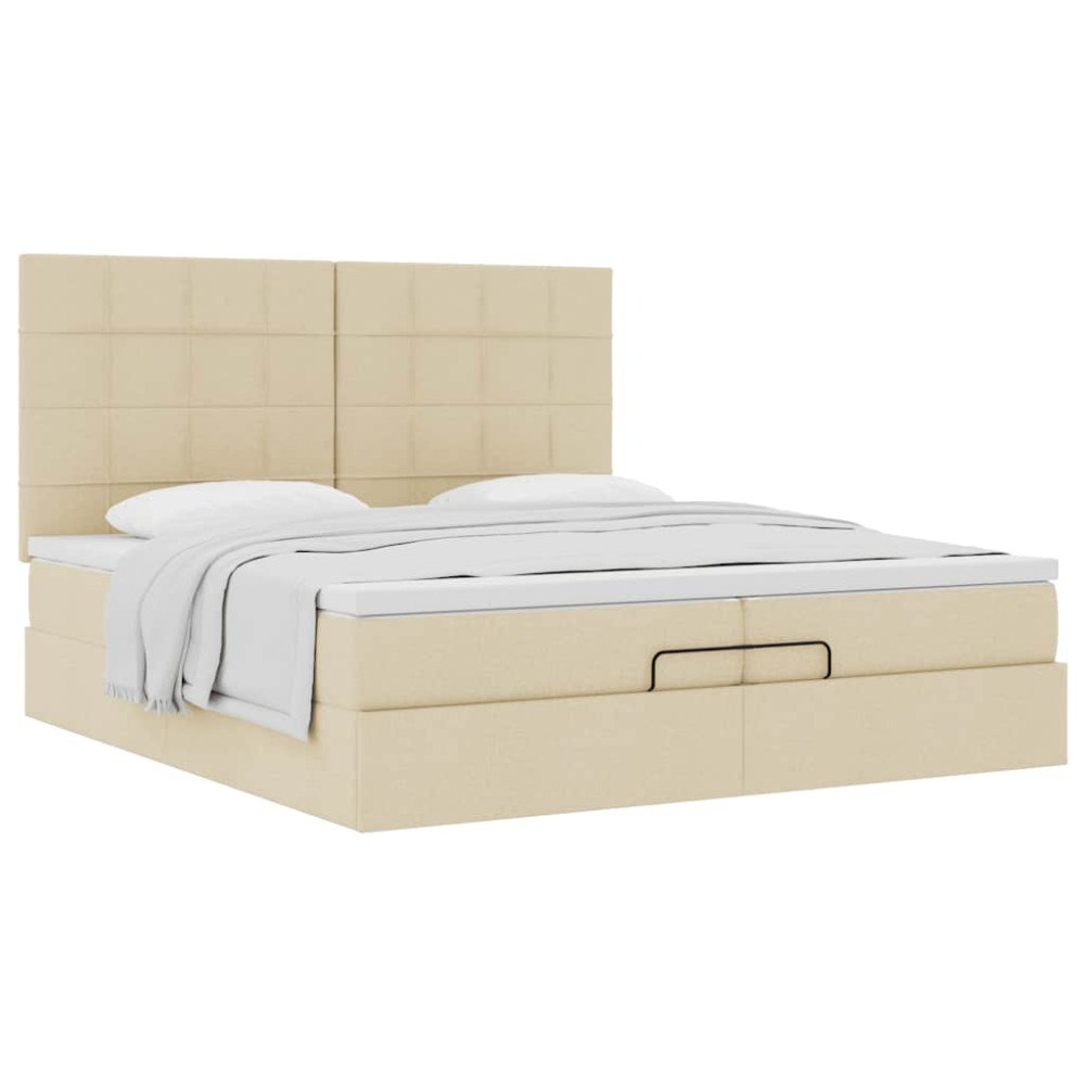 vidaXL Ottoman sängram med madrasser gräddvit 200x200 cm tyg