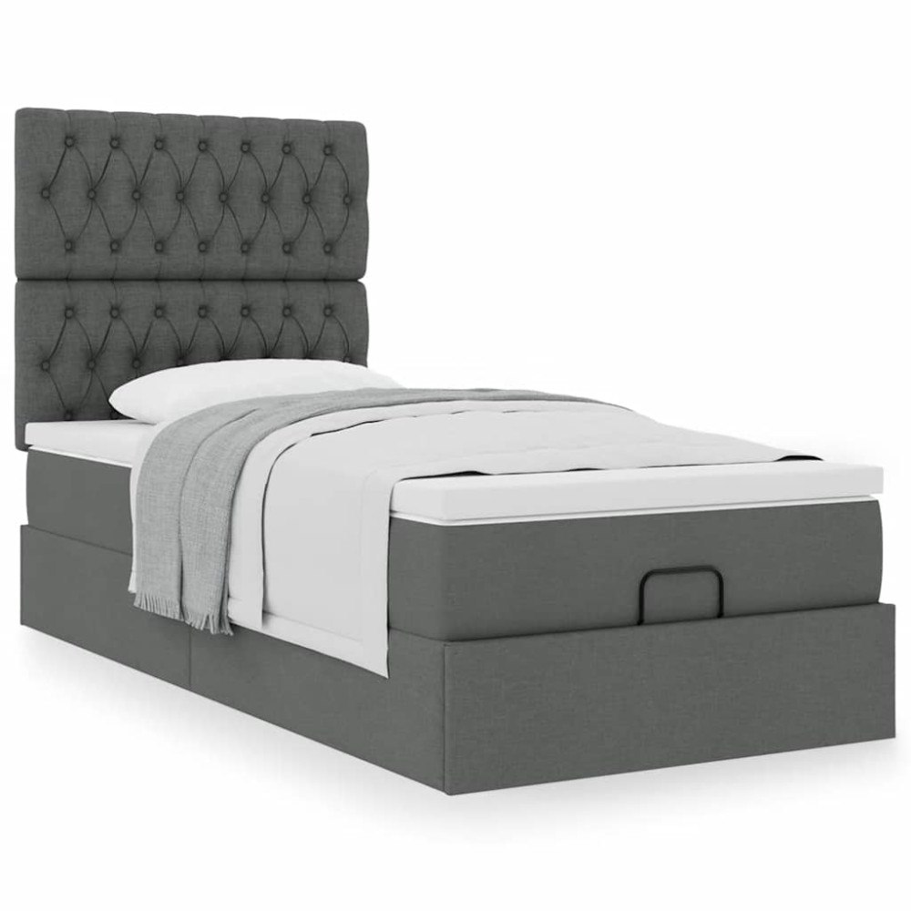 vidaXL Ottoman sängram med madrass mörkgrå 80x200 cm tyg