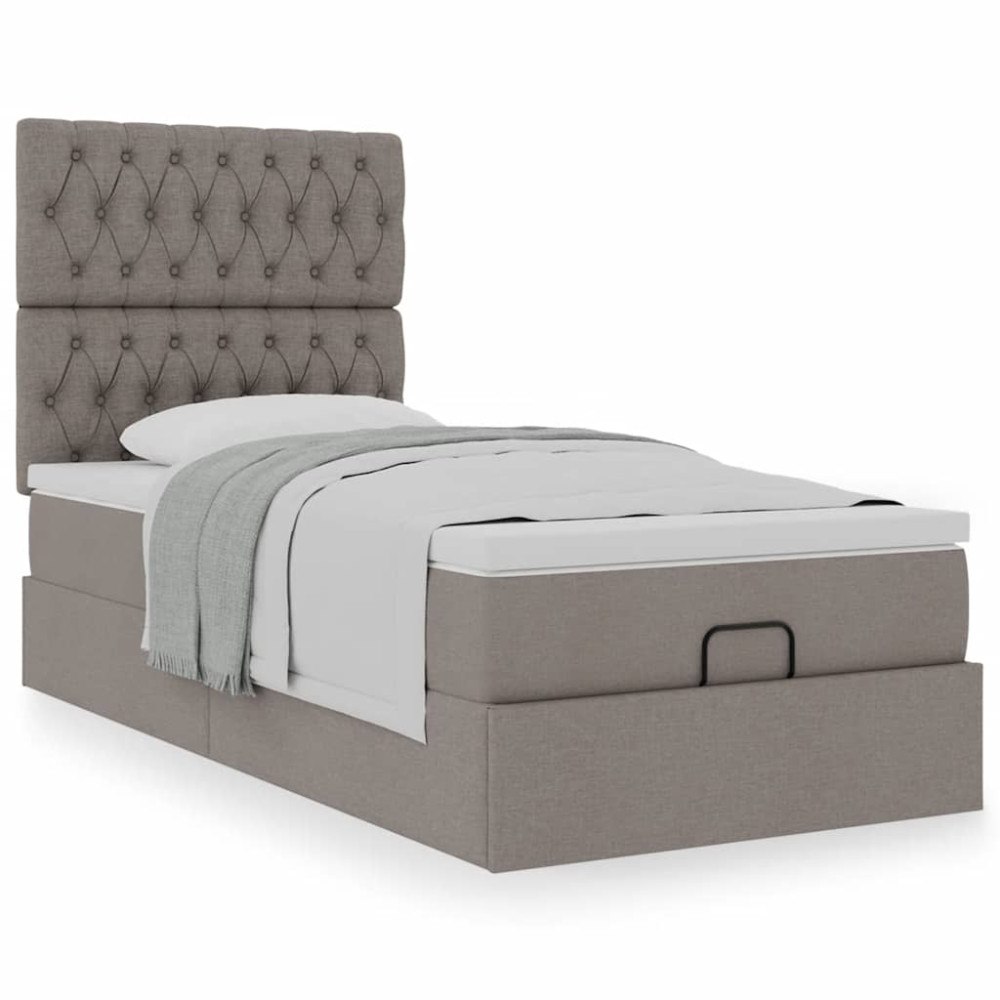 vidaXL Ottoman sängram med madrass taupe 80x200 cm tyg