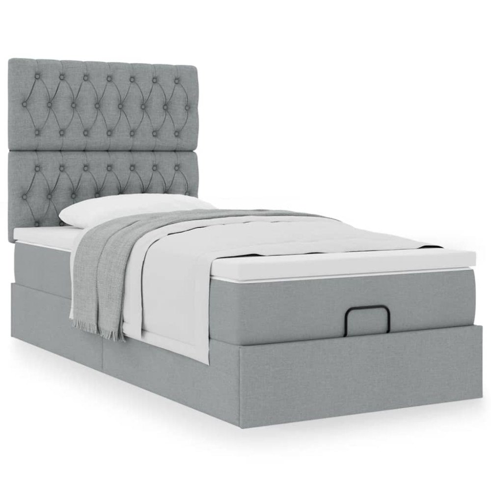 vidaXL Ottoman sängram med madrass ljusgrå 90x190 cm tyg