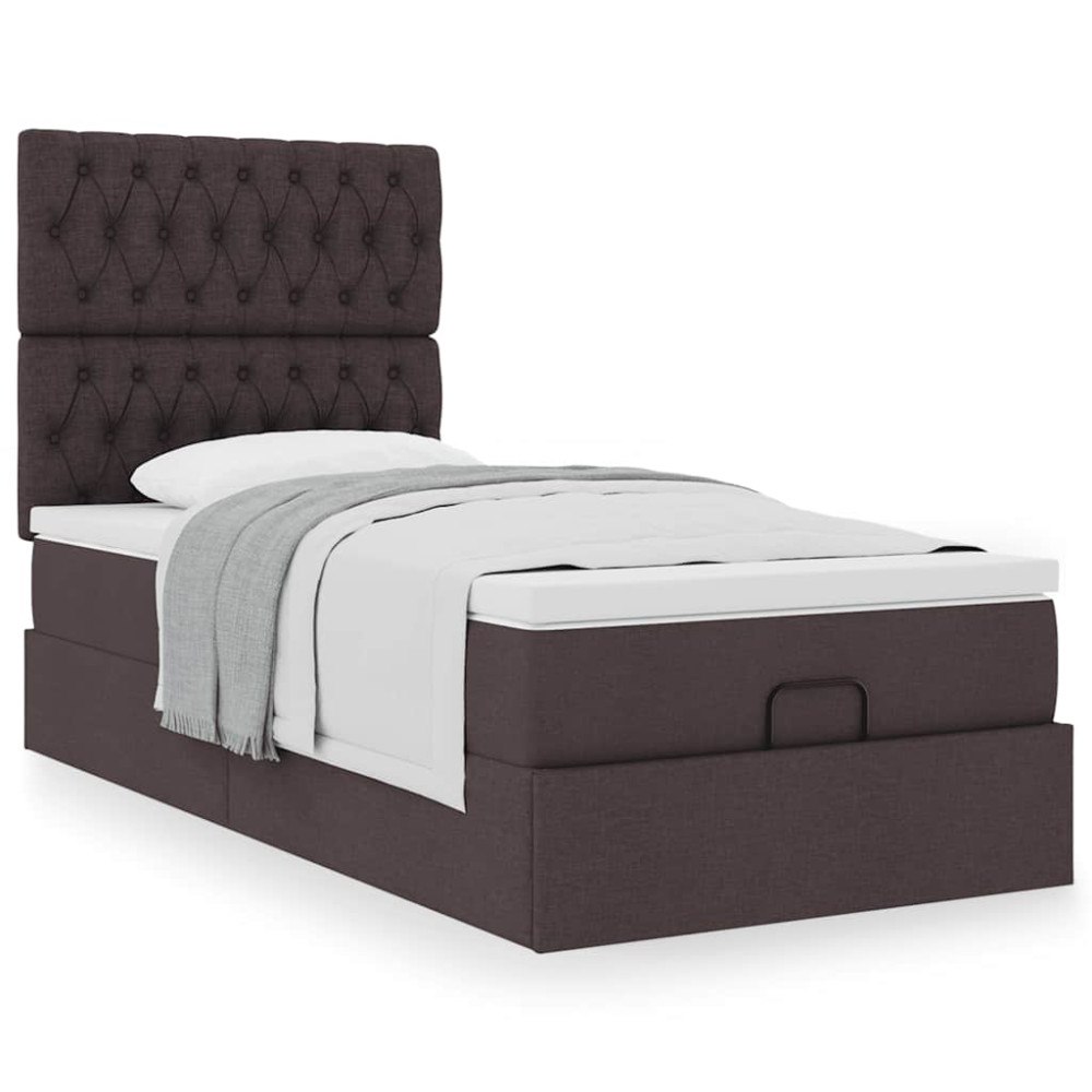 vidaXL Ottoman sängram med madrass mörkbrun 90x190 cm tyg