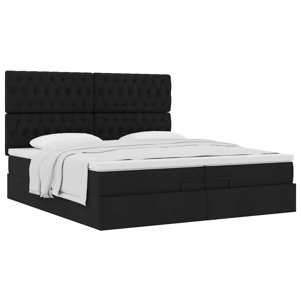 vidaXL Ottoman sängram med madrasser svart 200x200 cm tyg