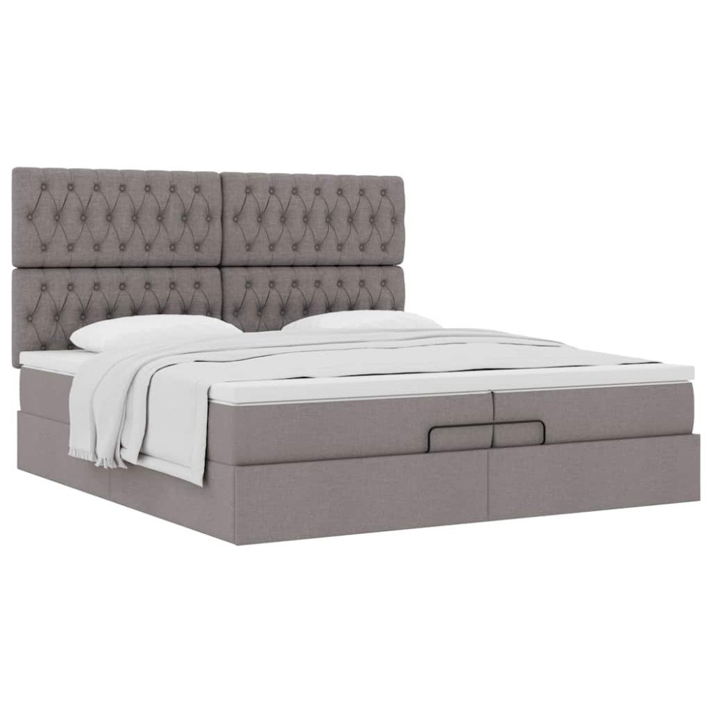 vidaXL Ottoman sängram med madrasser taupe 200x200 cm tyg