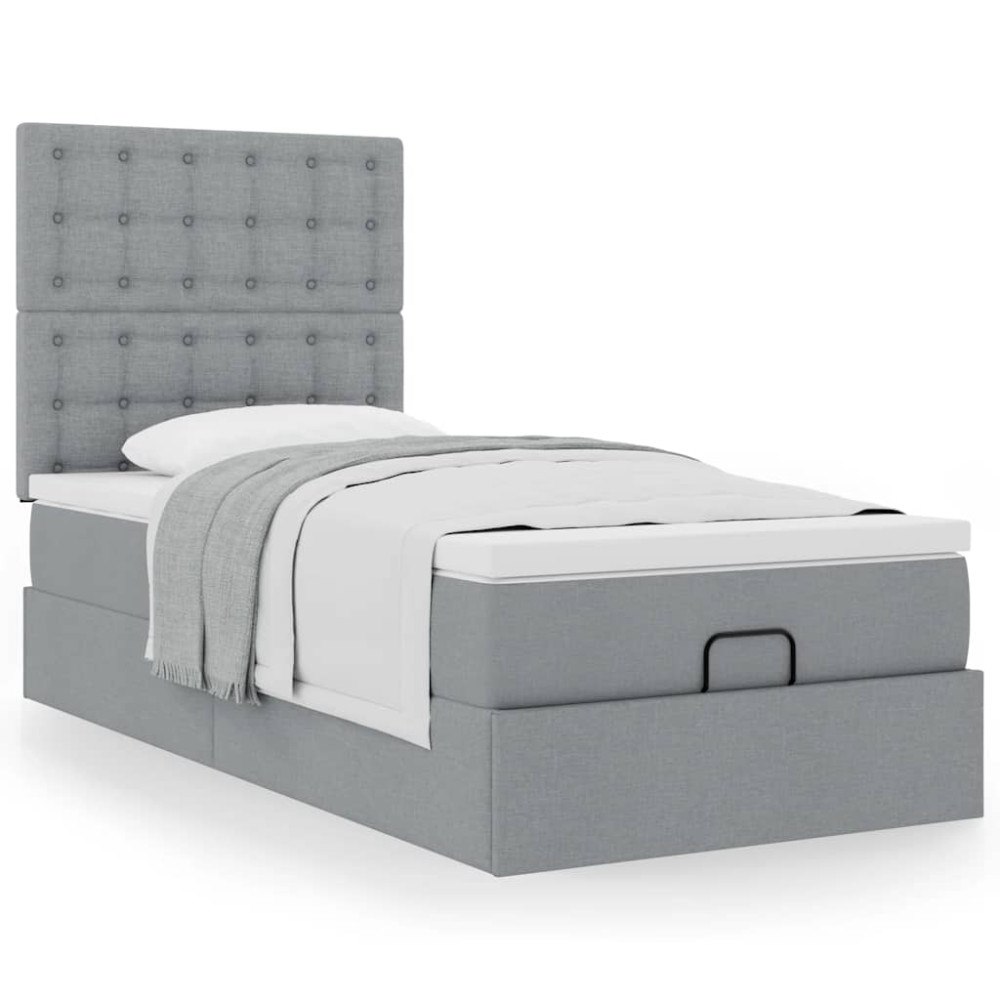 vidaXL Ottoman sängram med madrass ljusgrå 90x190 cm tyg