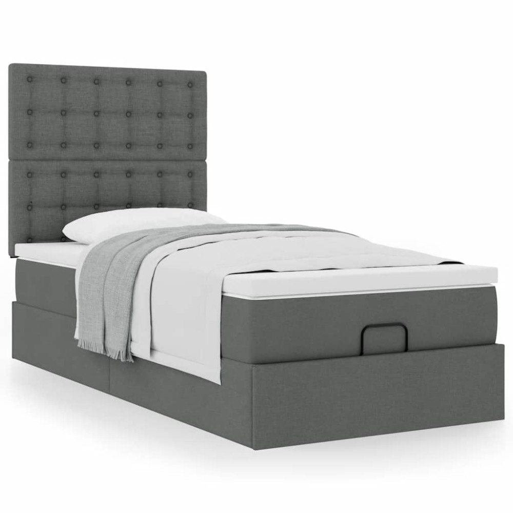 vidaXL Ottoman sängram med madrass mörkgrå 90x190 cm tyg