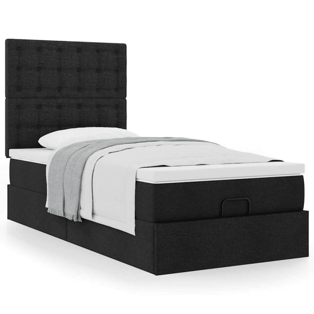 vidaXL Ottoman säng med madrass svart 90x200 cm tyg