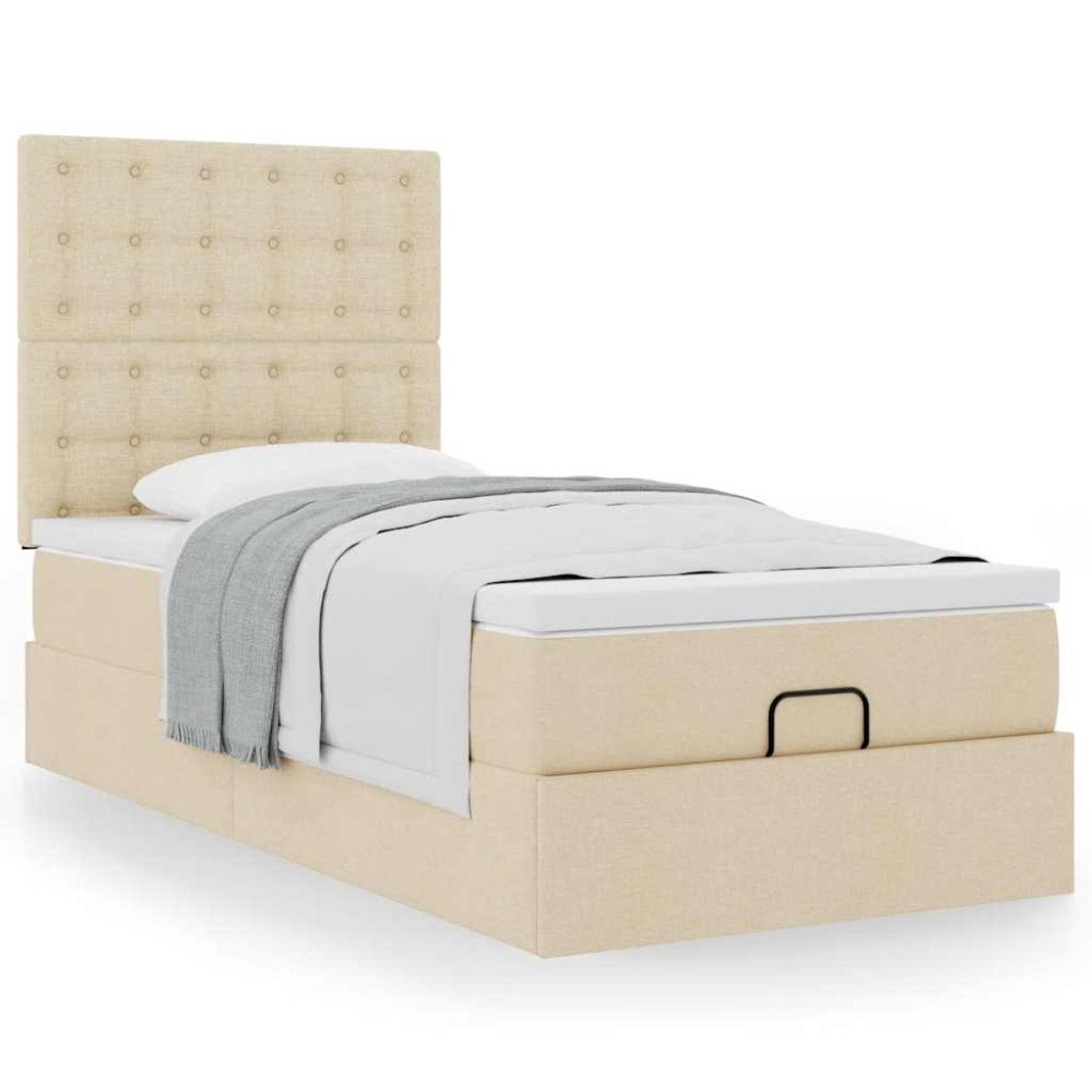 vidaXL Ottoman säng med madrass gräddvit 90x200 cm tyg