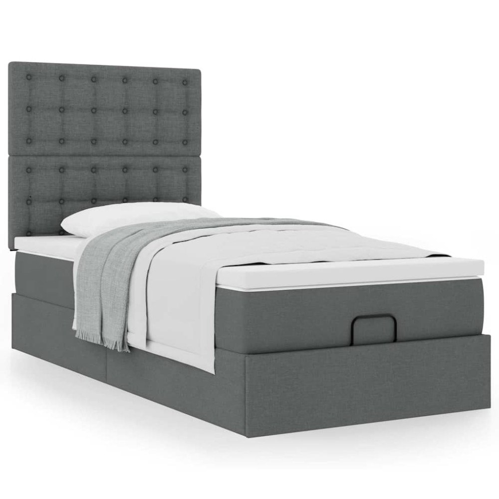 vidaXL Ottoman sängram med madrass mörkgrå 100x200 cm tyg