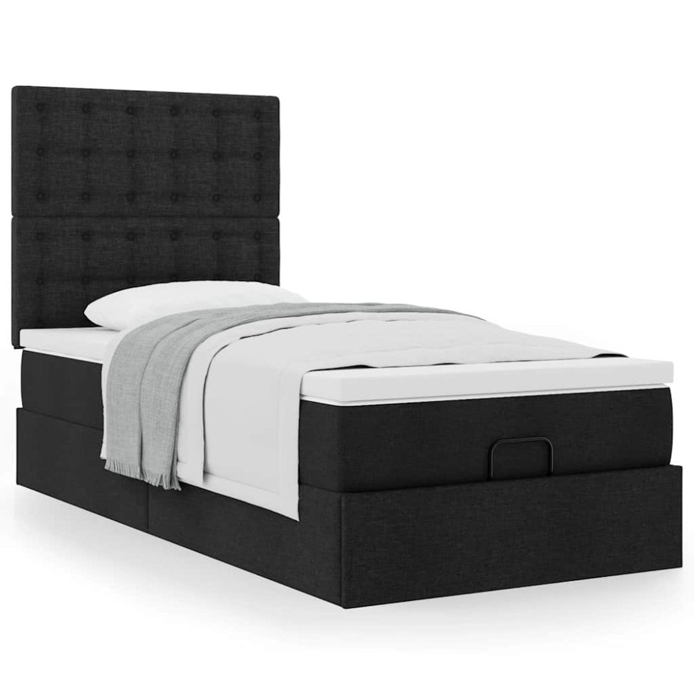 vidaXL Ottoman säng med madrass svart 100x200 cm tyg