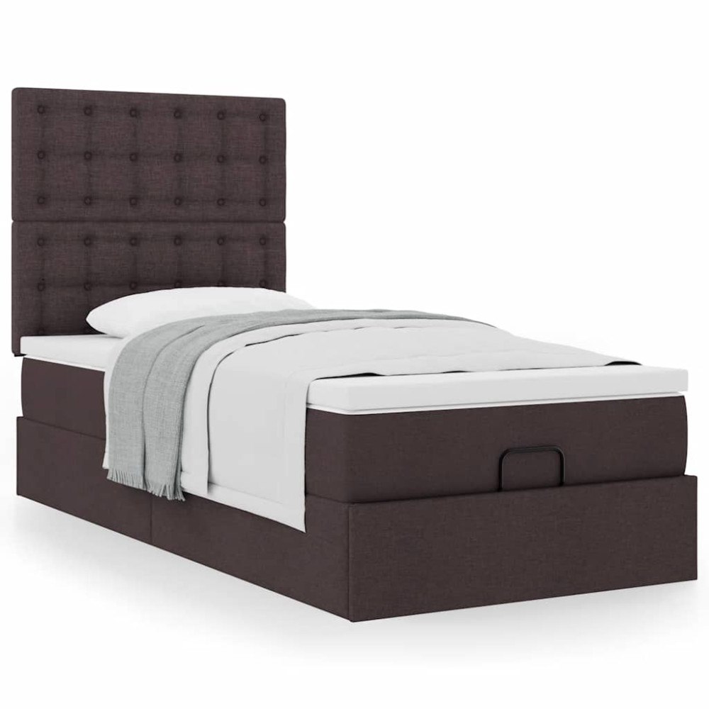 vidaXL Ottoman säng med madrass mörkbrun 100x200 cm tyg