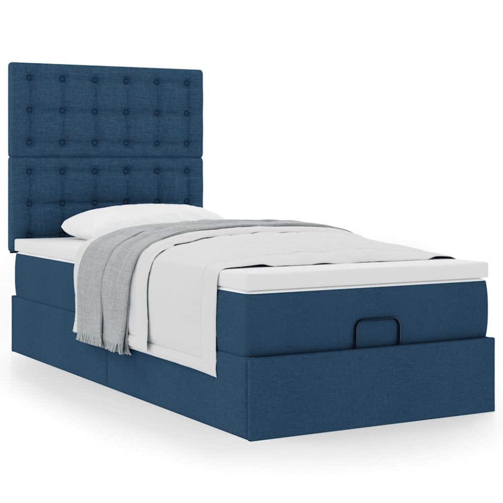 vidaXL Ottoman säng med madrass blå 100x200 cm tyg