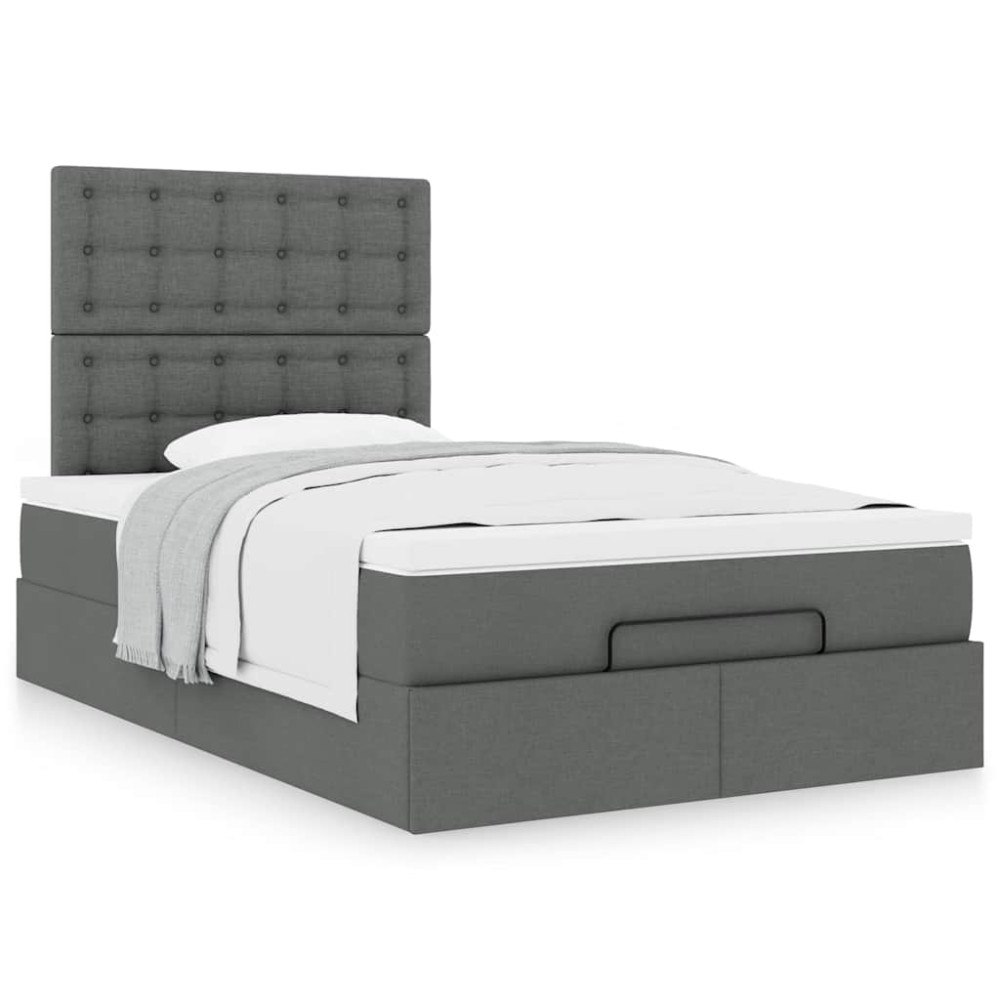 vidaXL Ottoman sängram med madrass mörkgrå 120x190 cm tyg