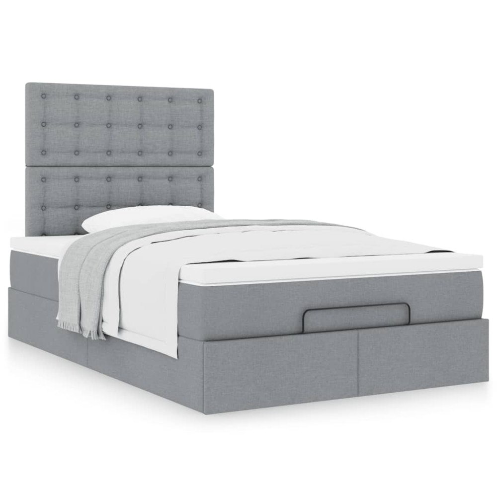 vidaXL Ottoman sängram med madrass ljusgrå 120x200 cm tyg