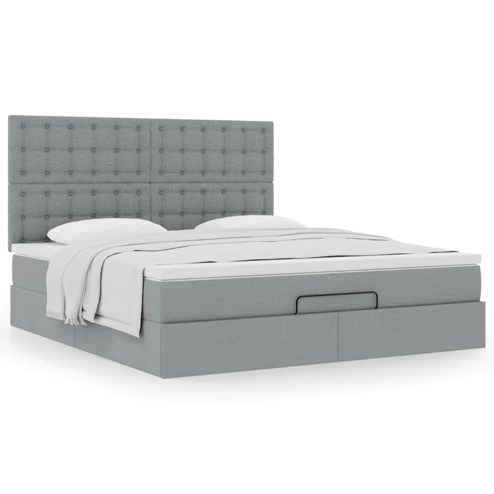 vidaXL Ottoman sängram med madrass ljusgrå 160x200 cm tyg