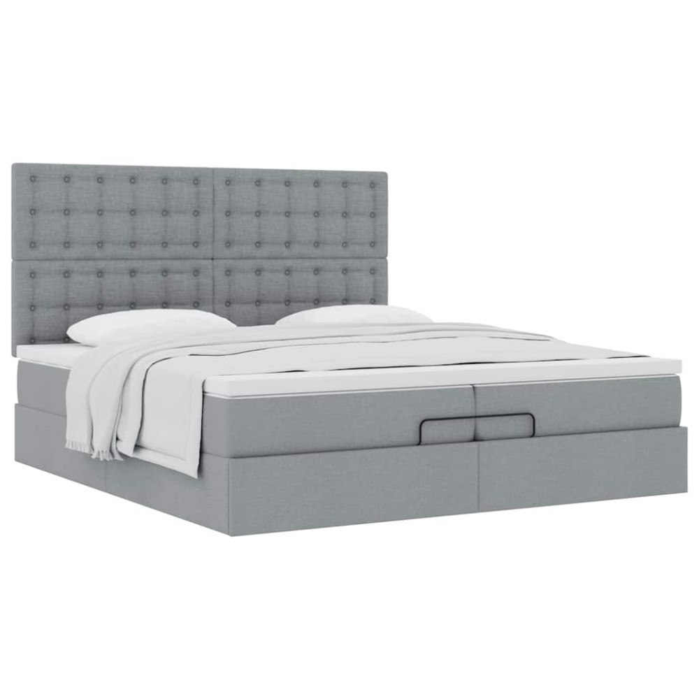 vidaXL Ottoman sängram med madrasser ljusgrå 200x200 cm tyg