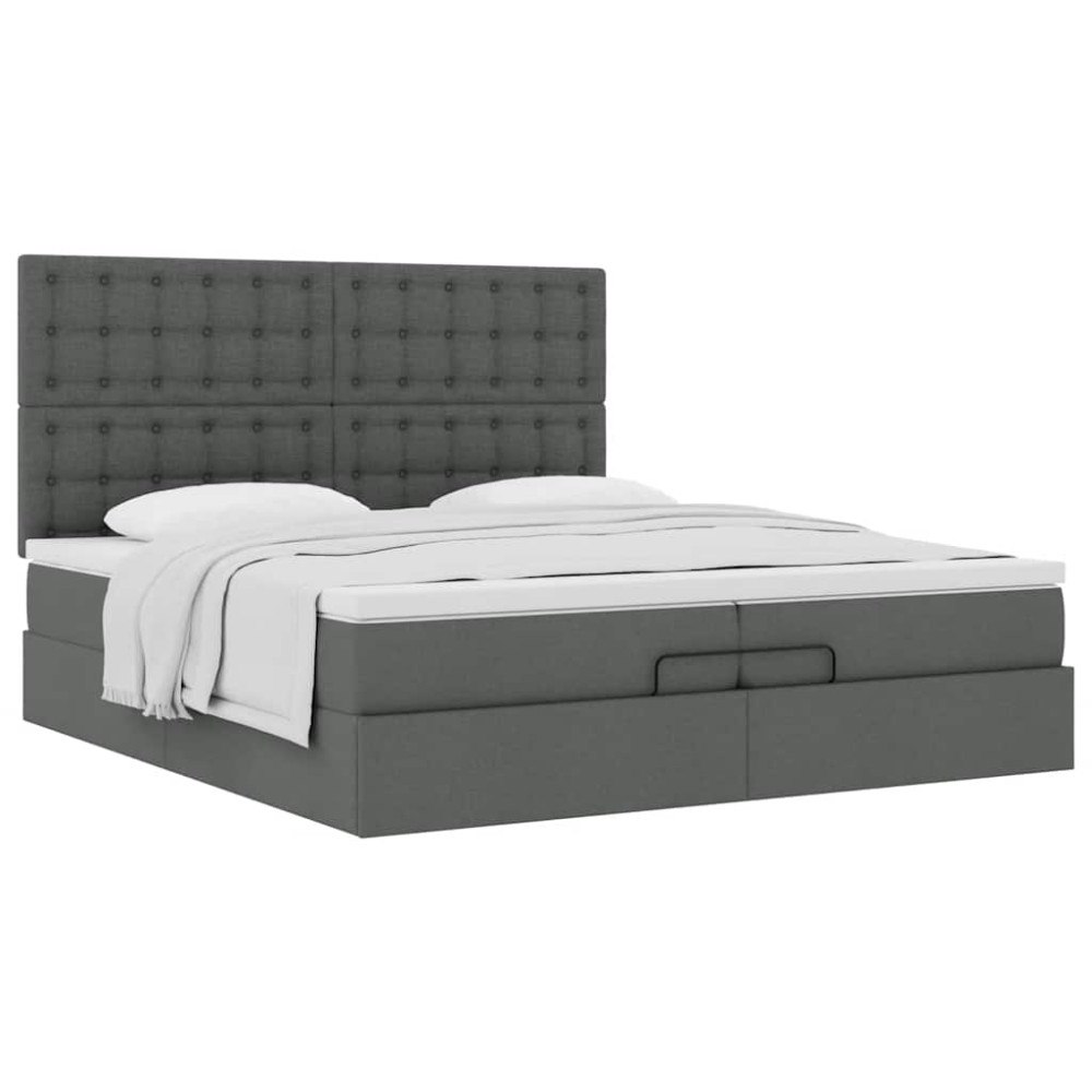 vidaXL Ottoman sängram med madrasser mörkgrå 200x200 cm tyg
